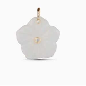 Milky Quartz Flower Charm in White and Gold